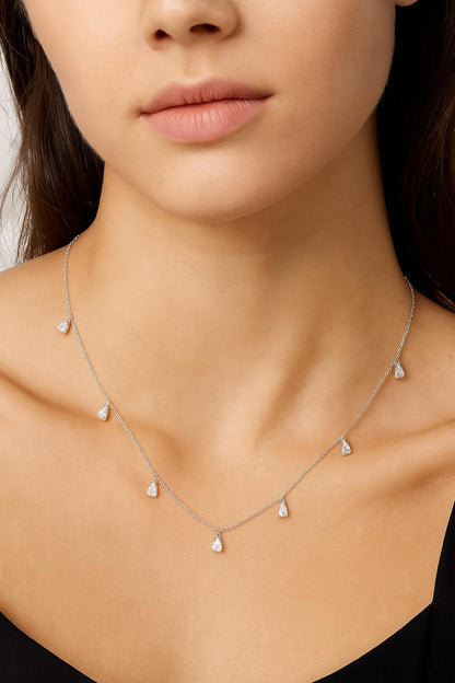 Pear Cut Lab-Grown Diamond Station Necklace in Rose Gold - HIGHCARAT DIAMONDS