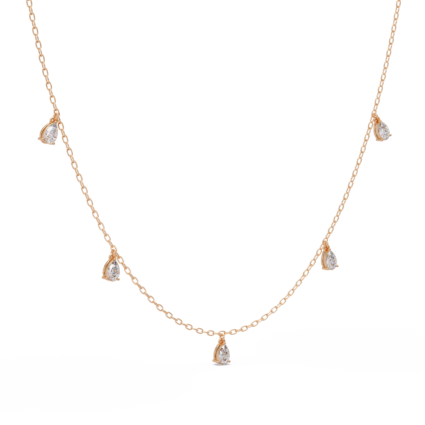 Pear Cut Lab-Grown Diamond Station Necklace in Rose Gold - HIGHCARAT DIAMONDS