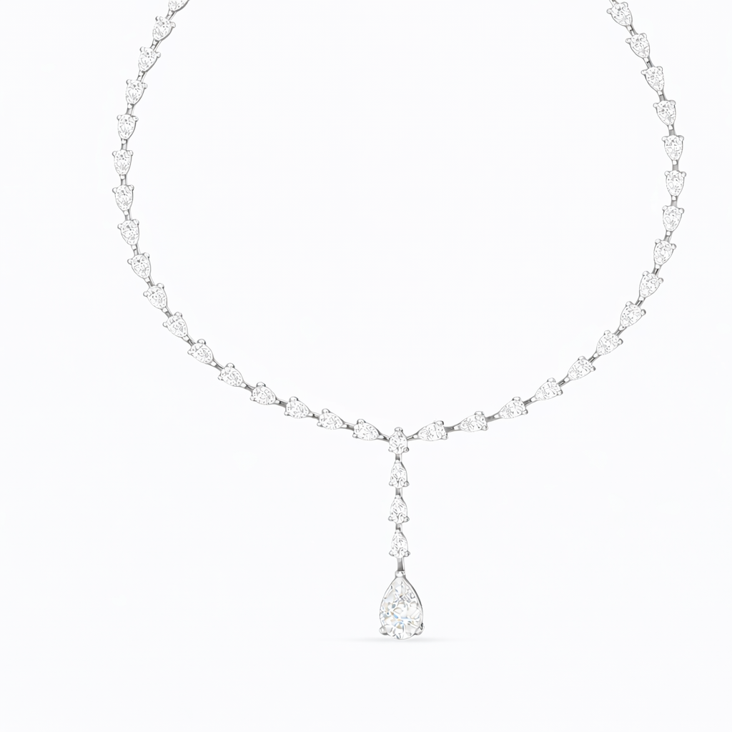 10k Solid White Gold Pear Shape Lab Grown Diamond Classic Tennis Necklace  Women - HIGHCARAT DIAMONDS