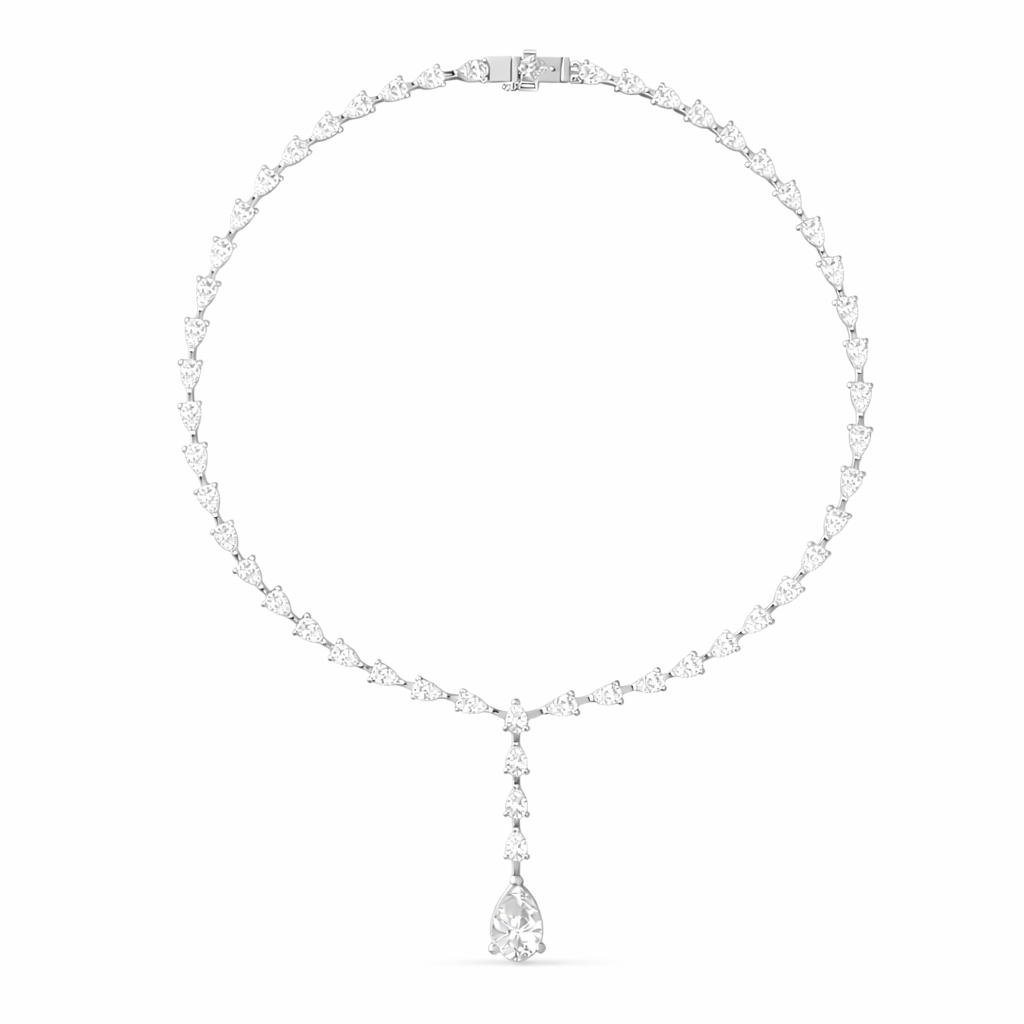 10k Solid White Gold Pear Shape Lab Grown Diamond Classic Tennis Necklace  Women - HIGHCARAT DIAMONDS