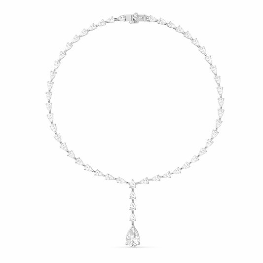 10k Solid White Gold Pear Shape Lab Grown Diamond Classic Tennis Necklace  Women - HIGHCARAT DIAMONDS