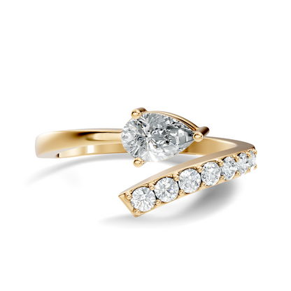 Vintage Pear and Round Cut Lab Grown Diamond Antique Delicate Bypass Dainty Engagement Ring For Her - HIGHCARAT DIAMONDS