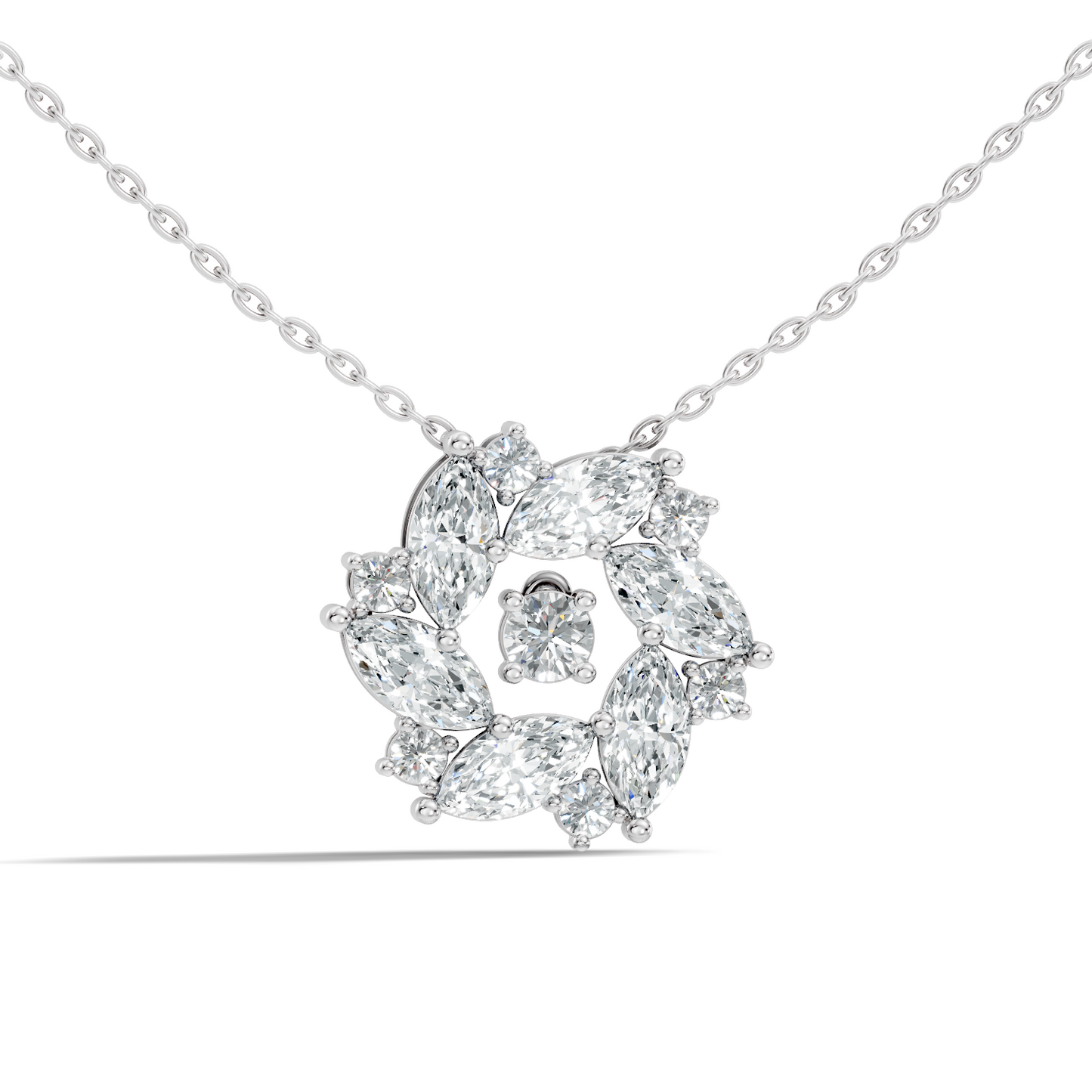 Pear Cut Sparkling Floral Halo Pendant Sustainable Diamond Necklace For Women
