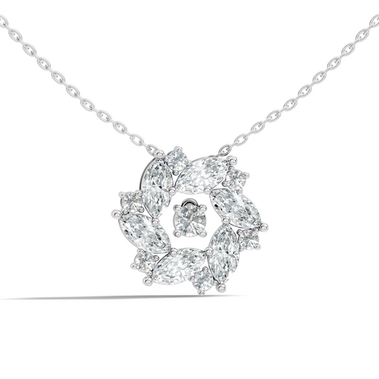 Pear Cut Sparkling Floral Halo Pendant Sustainable Diamond Necklace For Women