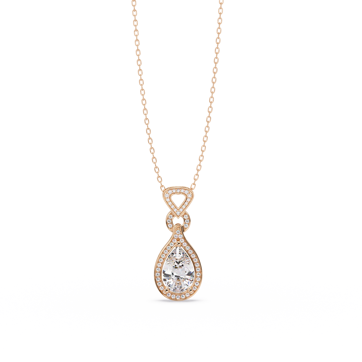 Pear Drop Halo Lab Grown Diamond Pendant Necklace - HIGHCARAT DIAMONDS