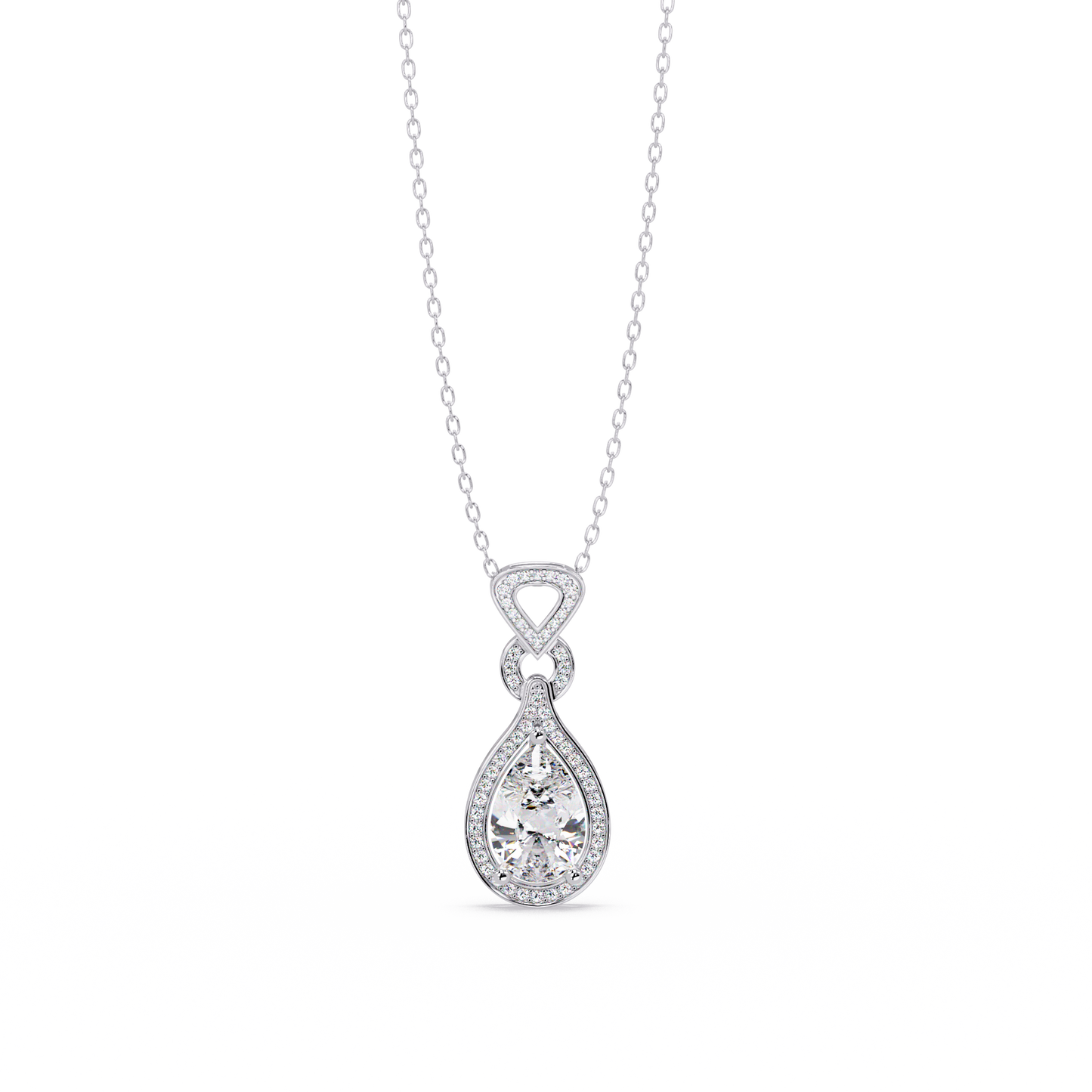 Pear Drop Halo Lab Grown Diamond Pendant Necklace - HIGHCARAT DIAMONDS