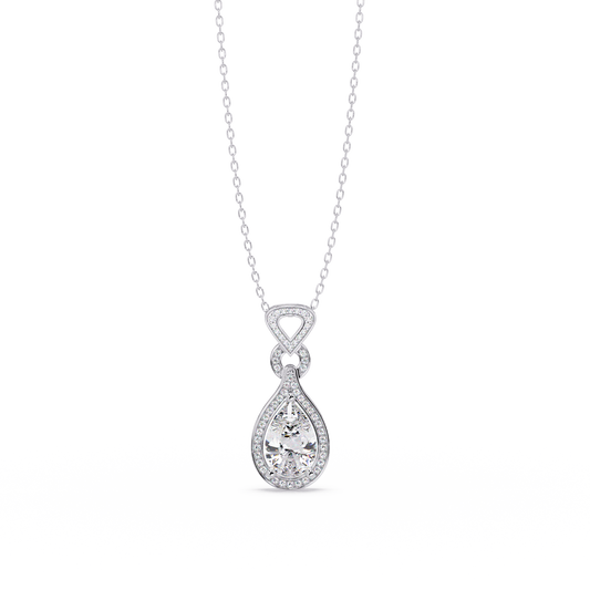 Pear Drop Halo Lab Grown Diamond Pendant Necklace - HIGHCARAT DIAMONDS