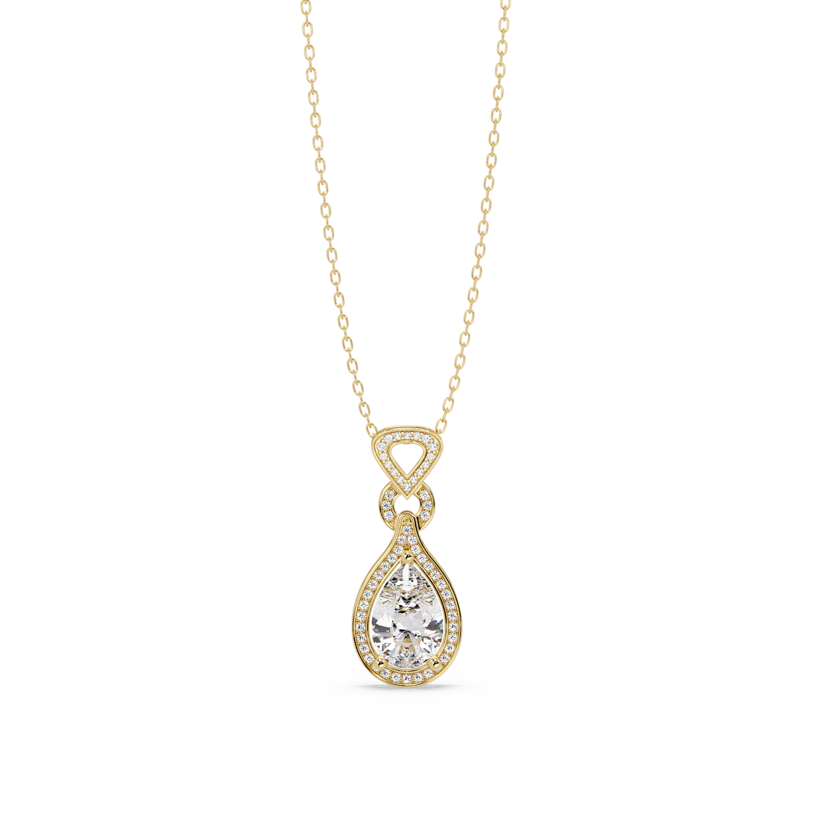 Pear Drop Halo Lab Grown Diamond Pendant Necklace - HIGHCARAT DIAMONDS