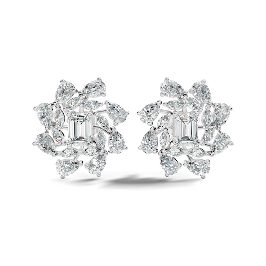 4.12Ct Marquise, Pear and Emerald  Shape Diamond Vintage Flower Shape Dainty Wedding  Earrings For Women's - HIGHCARAT DIAMONDS