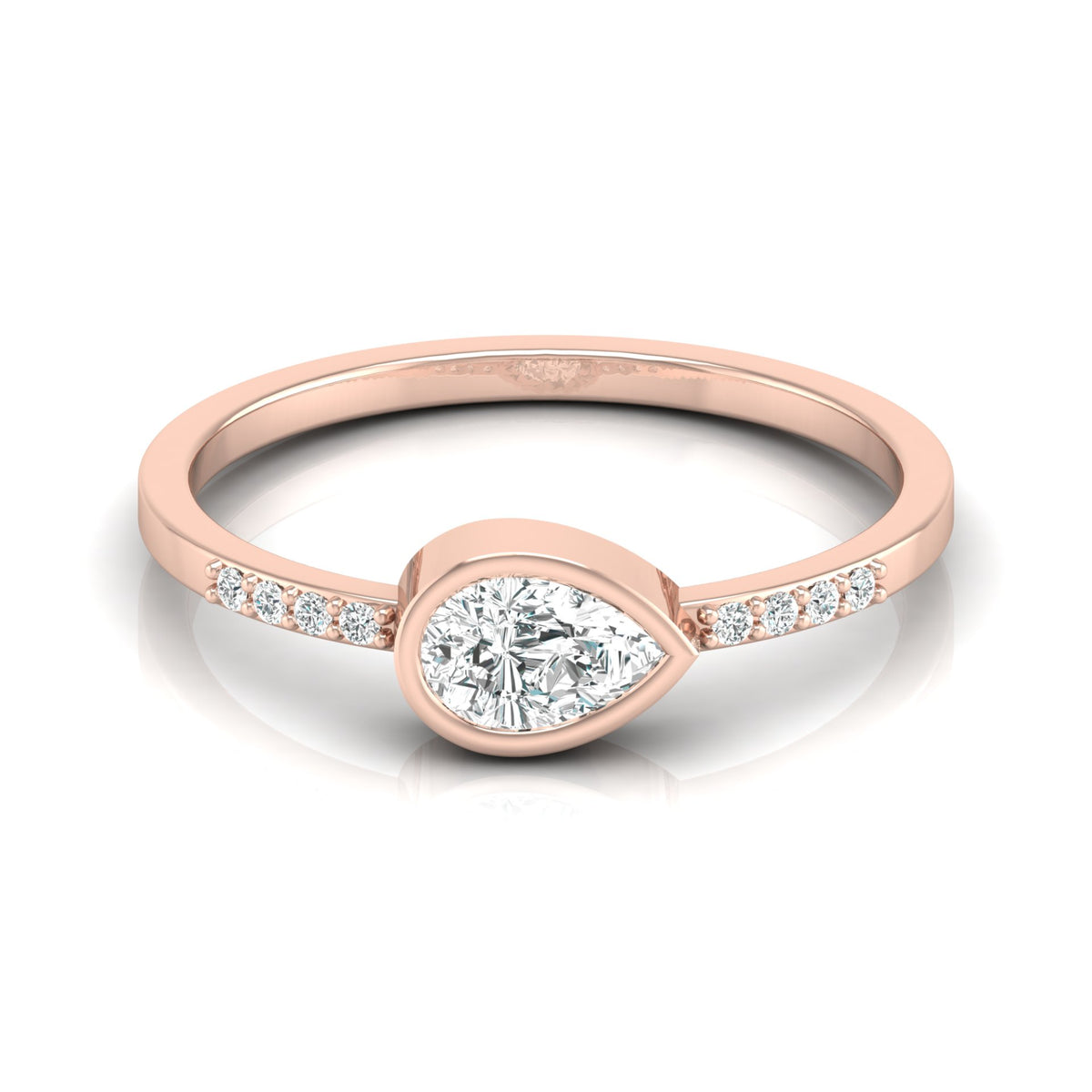 Pear Lab Grown Diamond Bezel Set Accented Engagement Ring - HIGHCARAT DIAMONDS
