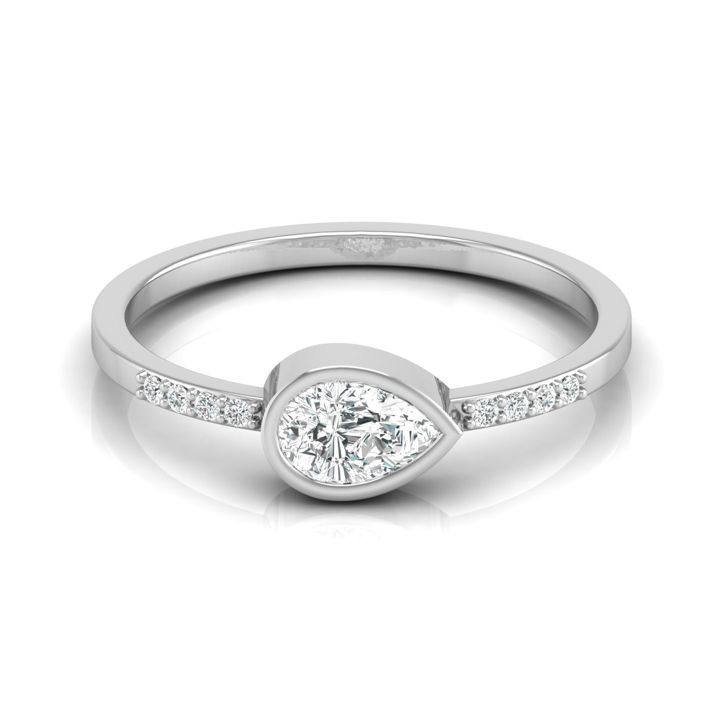 Pear Lab Grown Diamond Bezel Set Accented Engagement Ring
