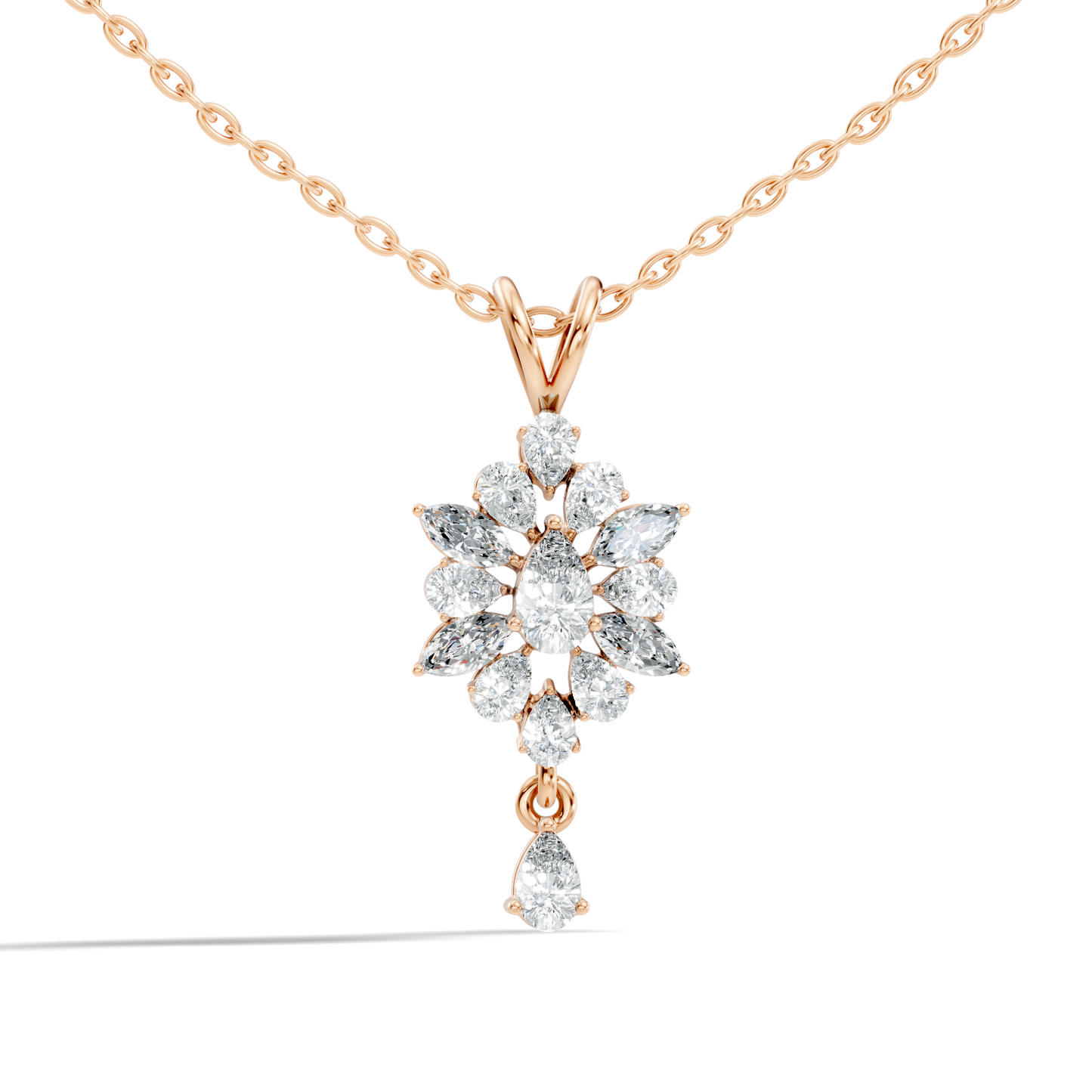 14K Solid Yellow Gold Pendant with 1.87 CT Lab-Grown Pear or Marquise Cut Diamond - HIGHCARAT DIAMONDS