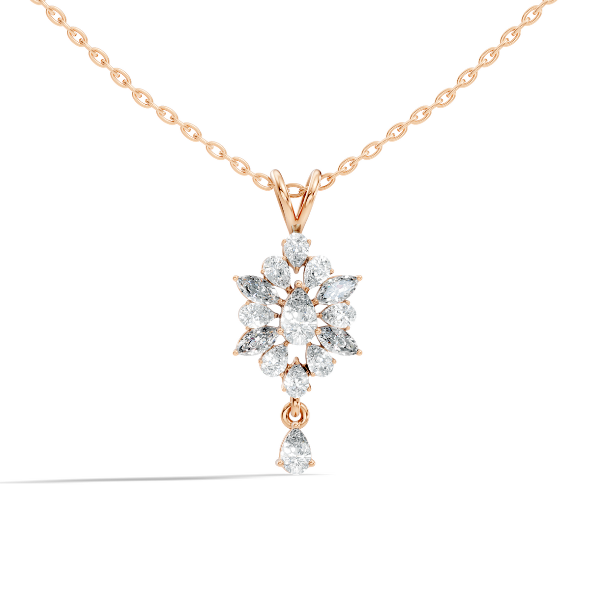 14K Solid Yellow Gold Pendant with 1.87 CT Lab-Grown Pear or Marquise Cut Diamond - HIGHCARAT DIAMONDS