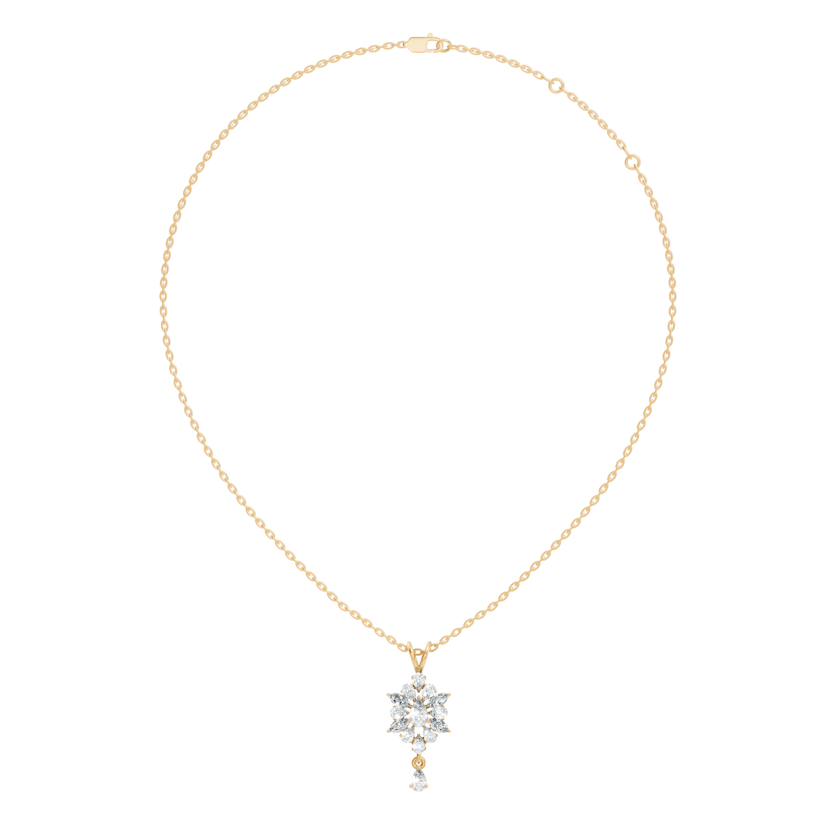 14K Solid Yellow Gold Pendant with 1.87 CT Lab-Grown Pear or Marquise Cut Diamond - HIGHCARAT DIAMONDS