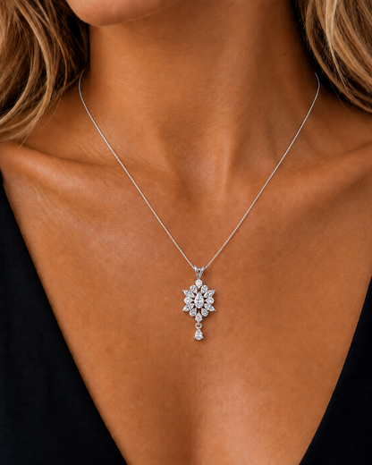 Pear & Marquise Cut Halo Lab Grown Diamond Rose Gold Drop Pendant - HIGHCARAT DIAMONDS