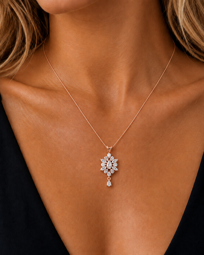 Pear & Marquise Cut Halo Lab Grown Diamond Rose Gold Drop Pendant - HIGHCARAT DIAMONDS