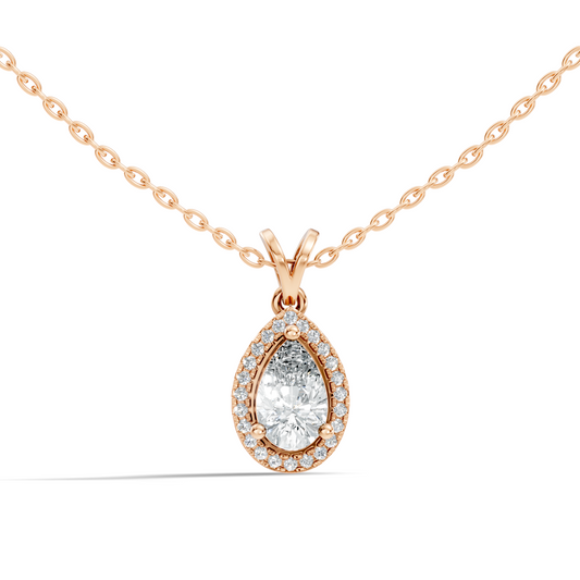 Round & Pear shape Lab Grown Diamond  10k Solid Rose Gold Sizzling Classic Diamond Pendant For Her - HIGHCARAT DIAMONDS