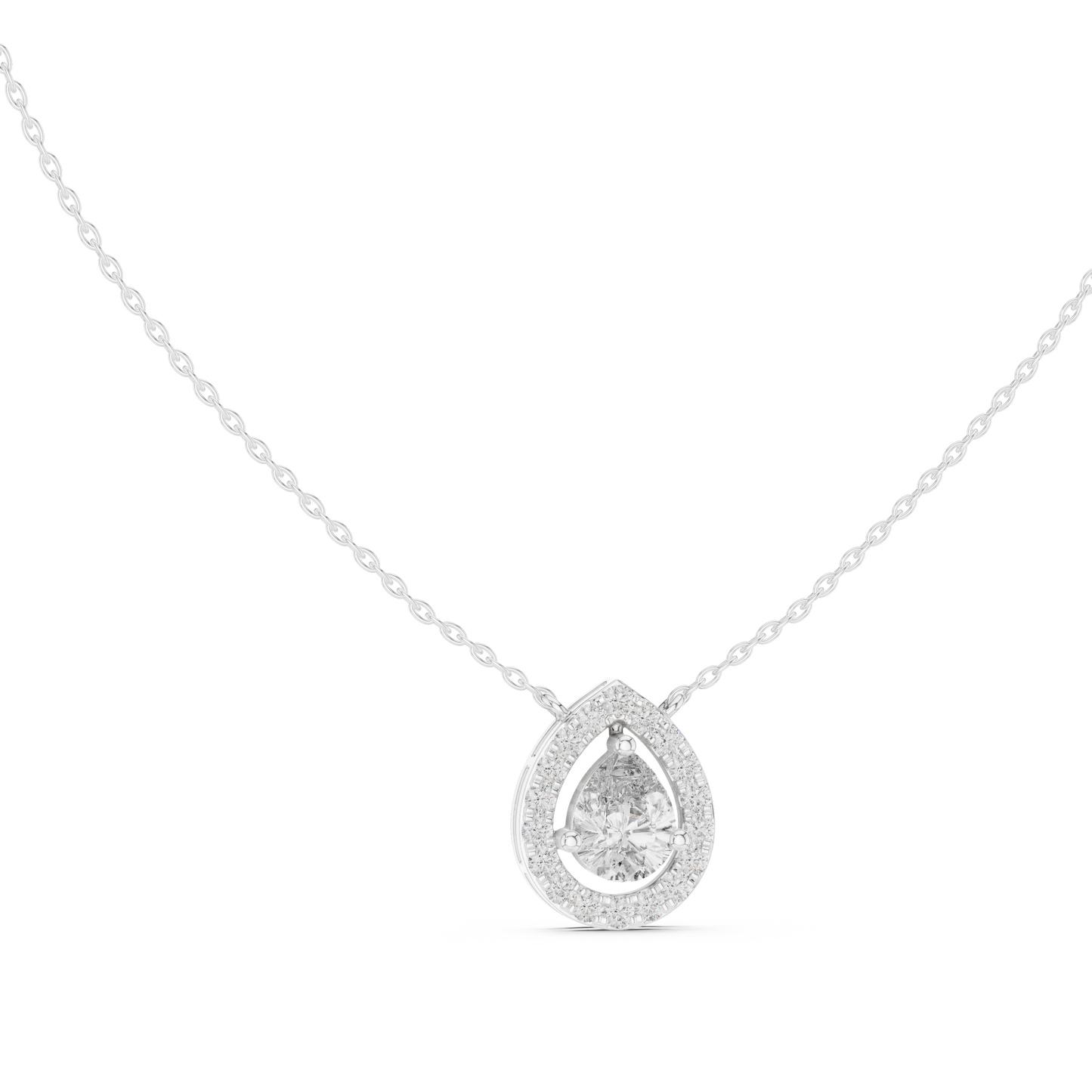 Pear & Round Shape Lab Grown Diamond White Gold Pendant For Wedding Wear - HIGHCARAT DIAMONDS