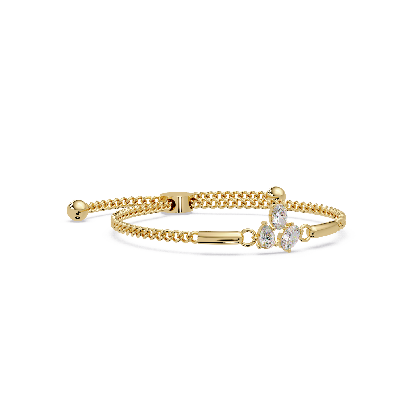 Pear & Oval Lab Grown Diamond Chain Adjustable Gold Bracelet - HIGHCARAT DIAMONDS