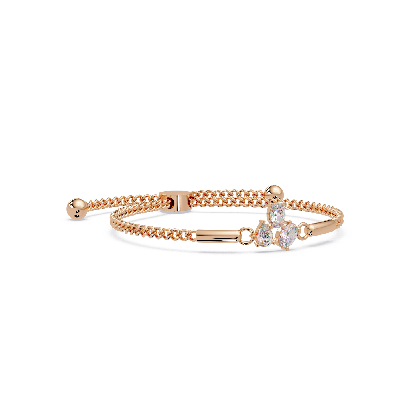Pear & Oval Lab Grown Diamond Chain Adjustable Gold Bracelet - HIGHCARAT DIAMONDS