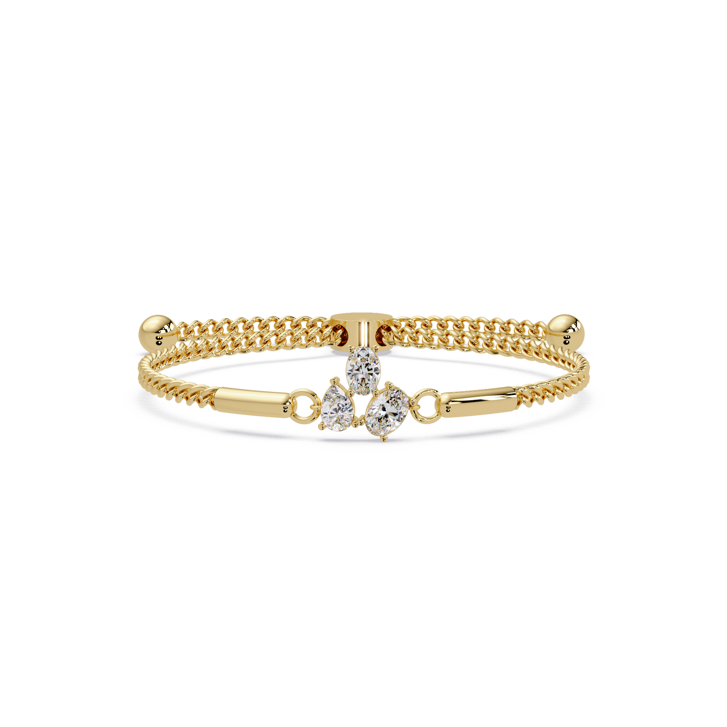 Pear & Oval Lab Grown Diamond Chain Adjustable Gold Bracelet - HIGHCARAT DIAMONDS