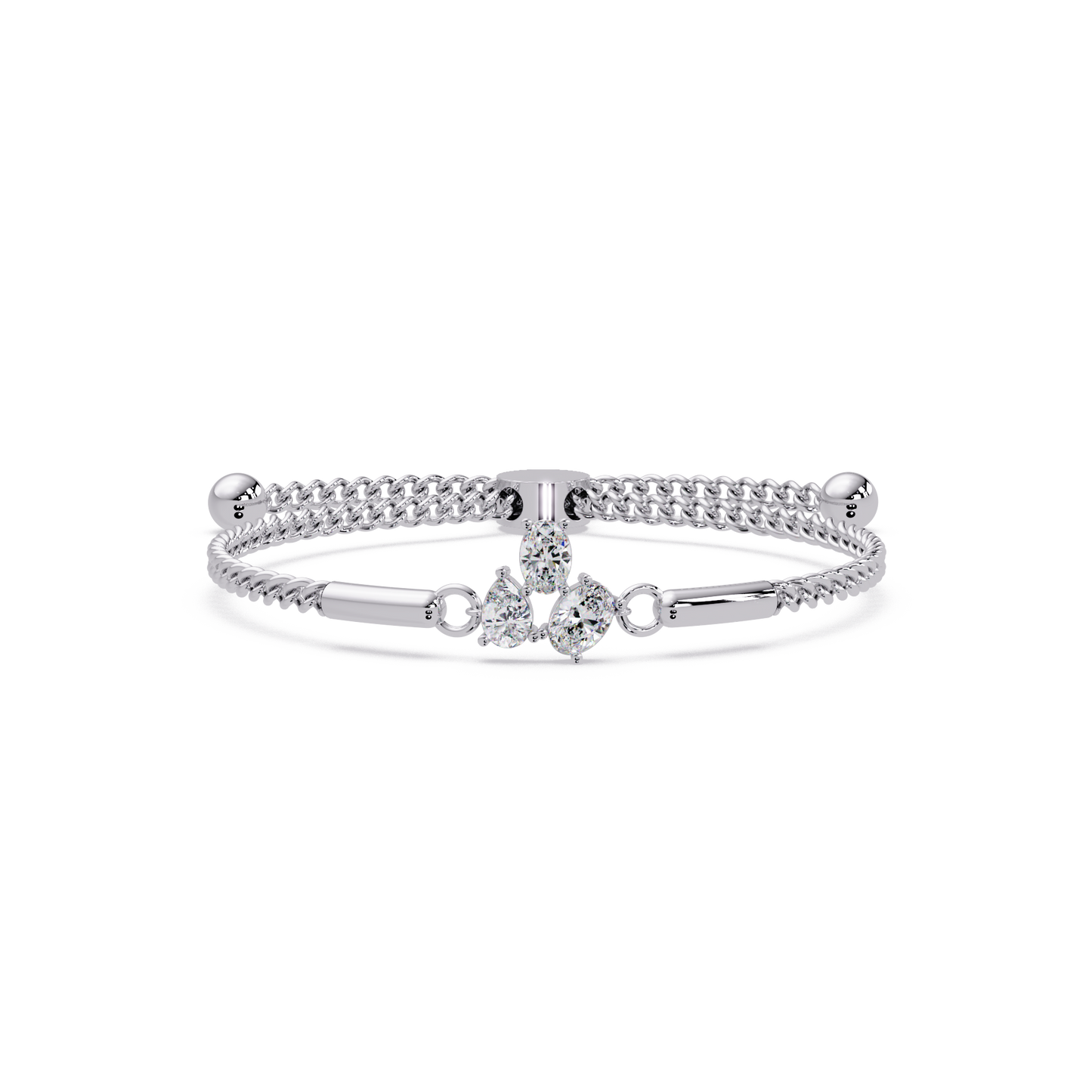 Pear & Oval Lab Grown Diamond Chain Adjustable Gold Bracelet - HIGHCARAT DIAMONDS