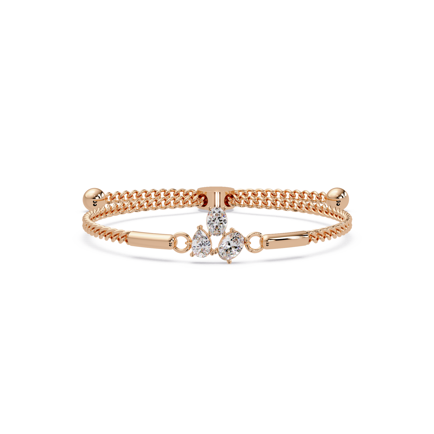 Pear & Oval Lab Grown Diamond Chain Adjustable Gold Bracelet - HIGHCARAT DIAMONDS