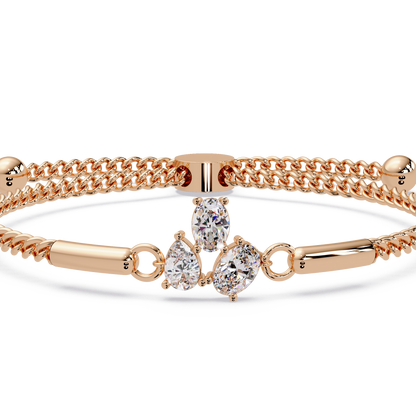 Pear & Oval Lab Grown Diamond Chain Adjustable Gold Bracelet - HIGHCARAT DIAMONDS