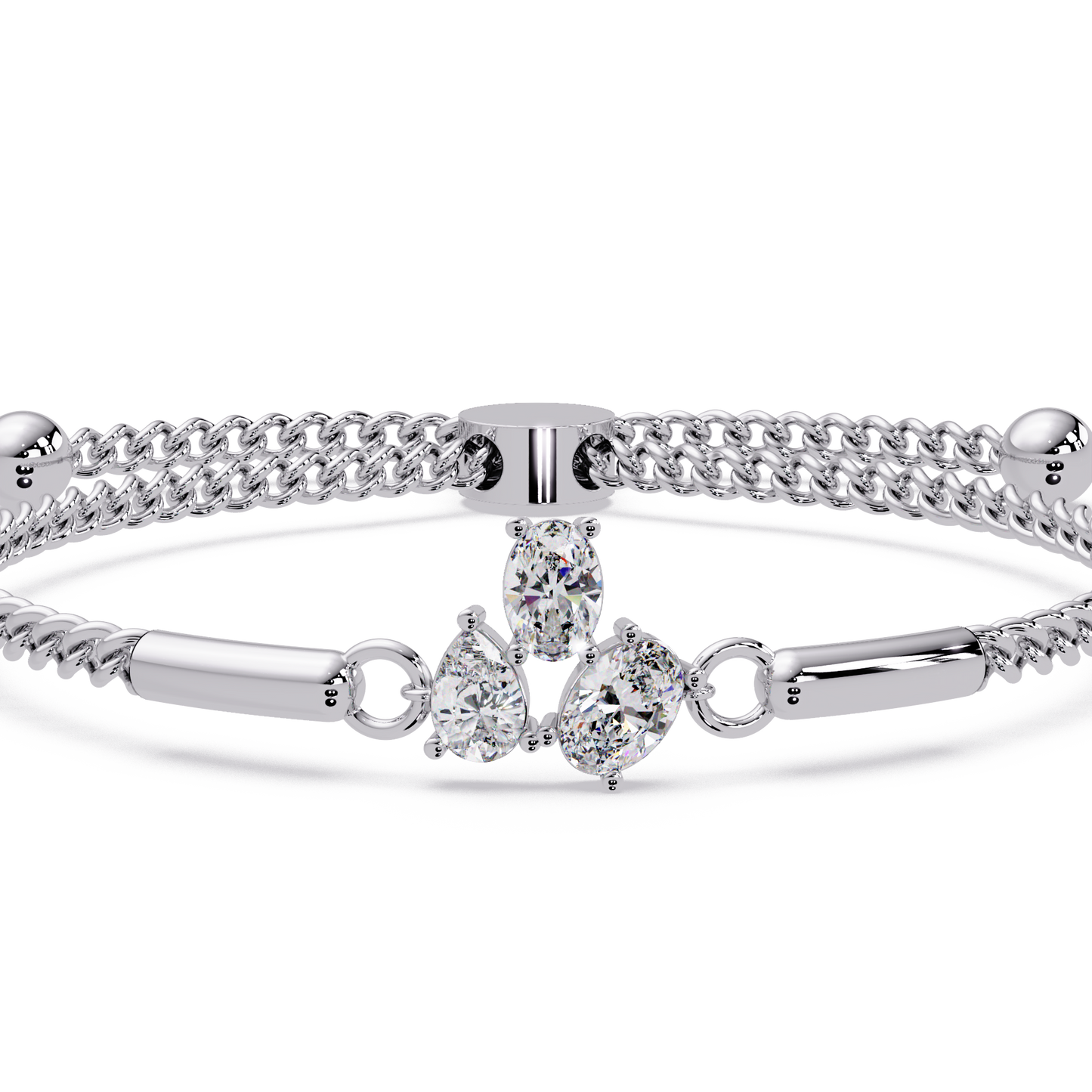 Pear & Oval Lab Grown Diamond Chain Adjustable Gold Bracelet - HIGHCARAT DIAMONDS