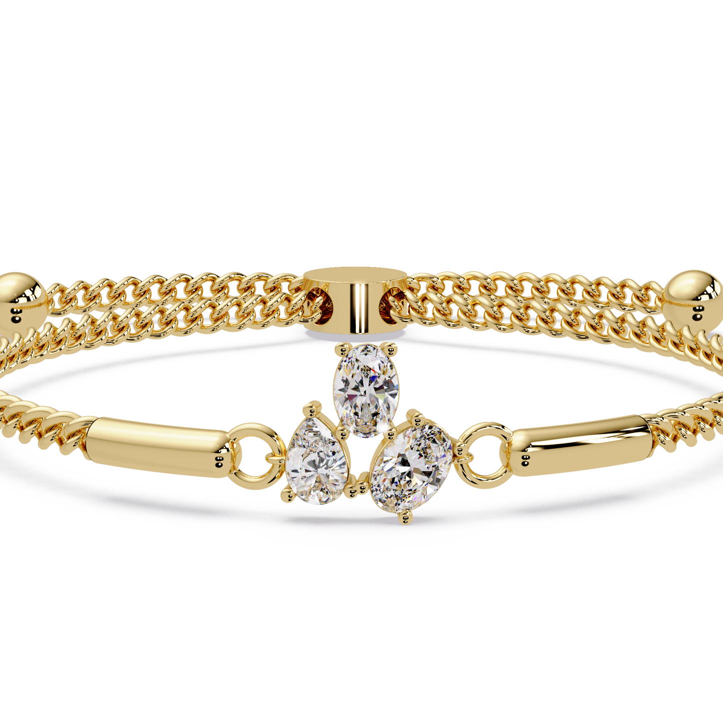Pear & Oval Lab Grown Diamond Chain Adjustable Gold Bracelet - HIGHCARAT DIAMONDS