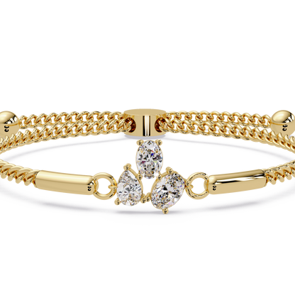 Pear & Oval Lab Grown Diamond Chain Adjustable Gold Bracelet - HIGHCARAT DIAMONDS