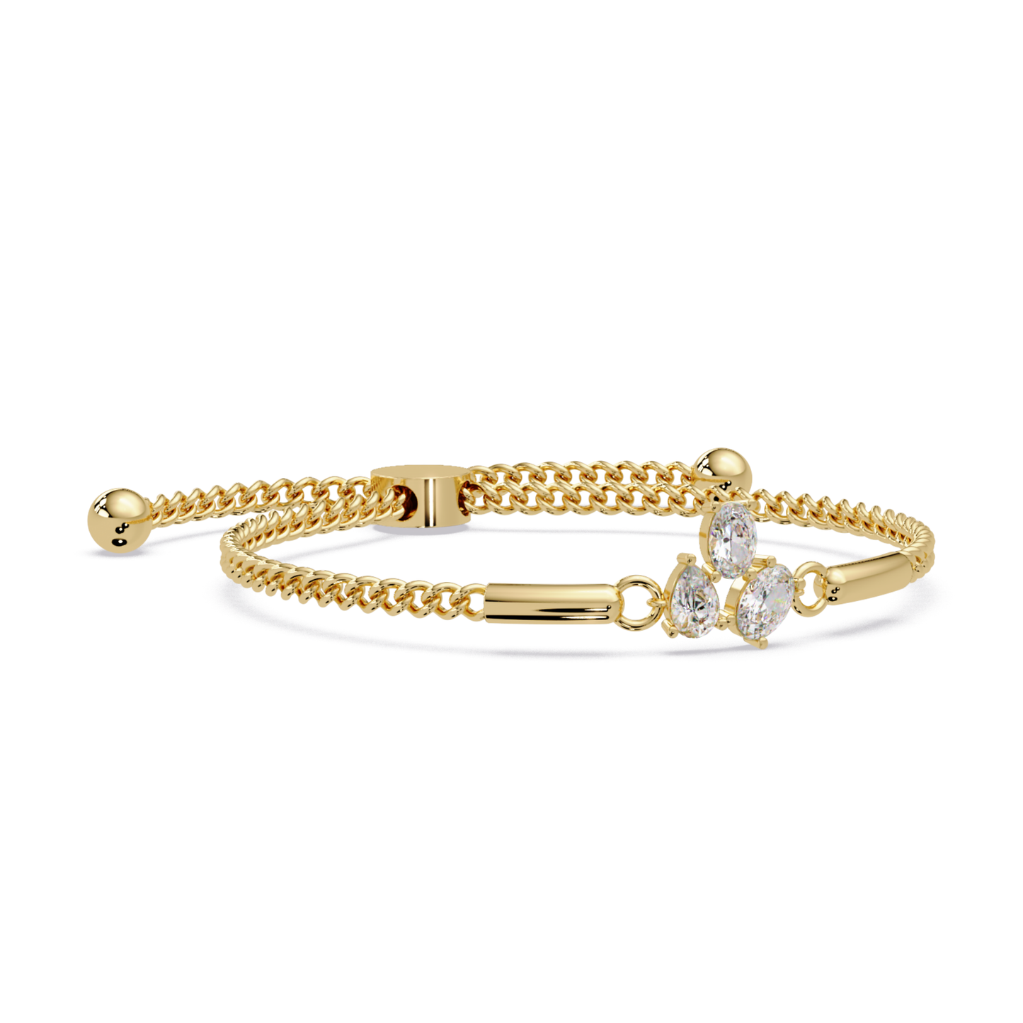 Pear & Oval Lab Grown Diamond Chain Adjustable Gold Bracelet - HIGHCARAT DIAMONDS