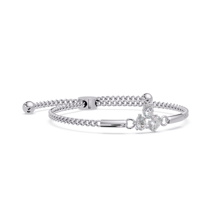 Pear & Oval Lab Grown Diamond Chain Adjustable Gold Bracelet - HIGHCARAT DIAMONDS