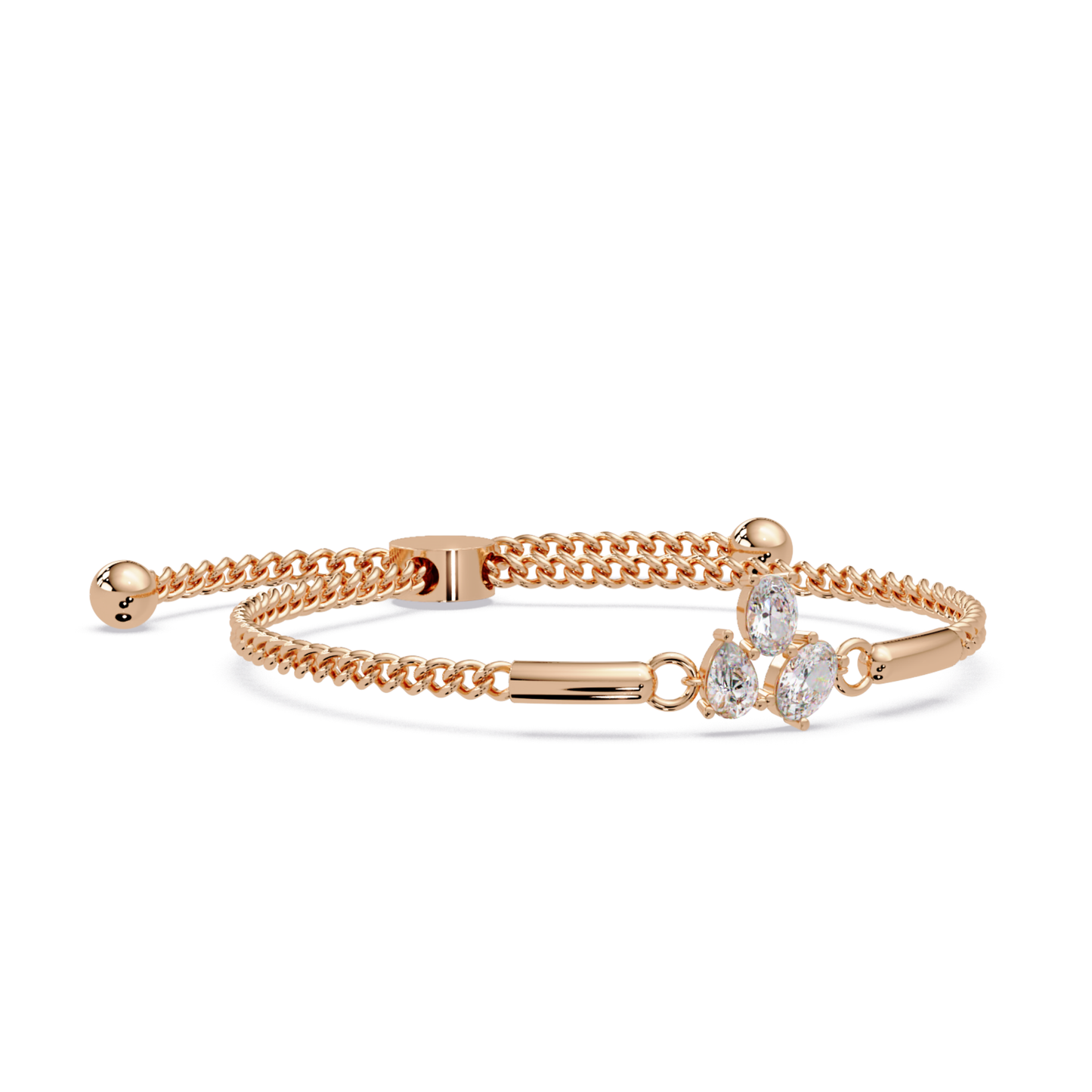 Pear & Oval Lab Grown Diamond Chain Adjustable Gold Bracelet - HIGHCARAT DIAMONDS
