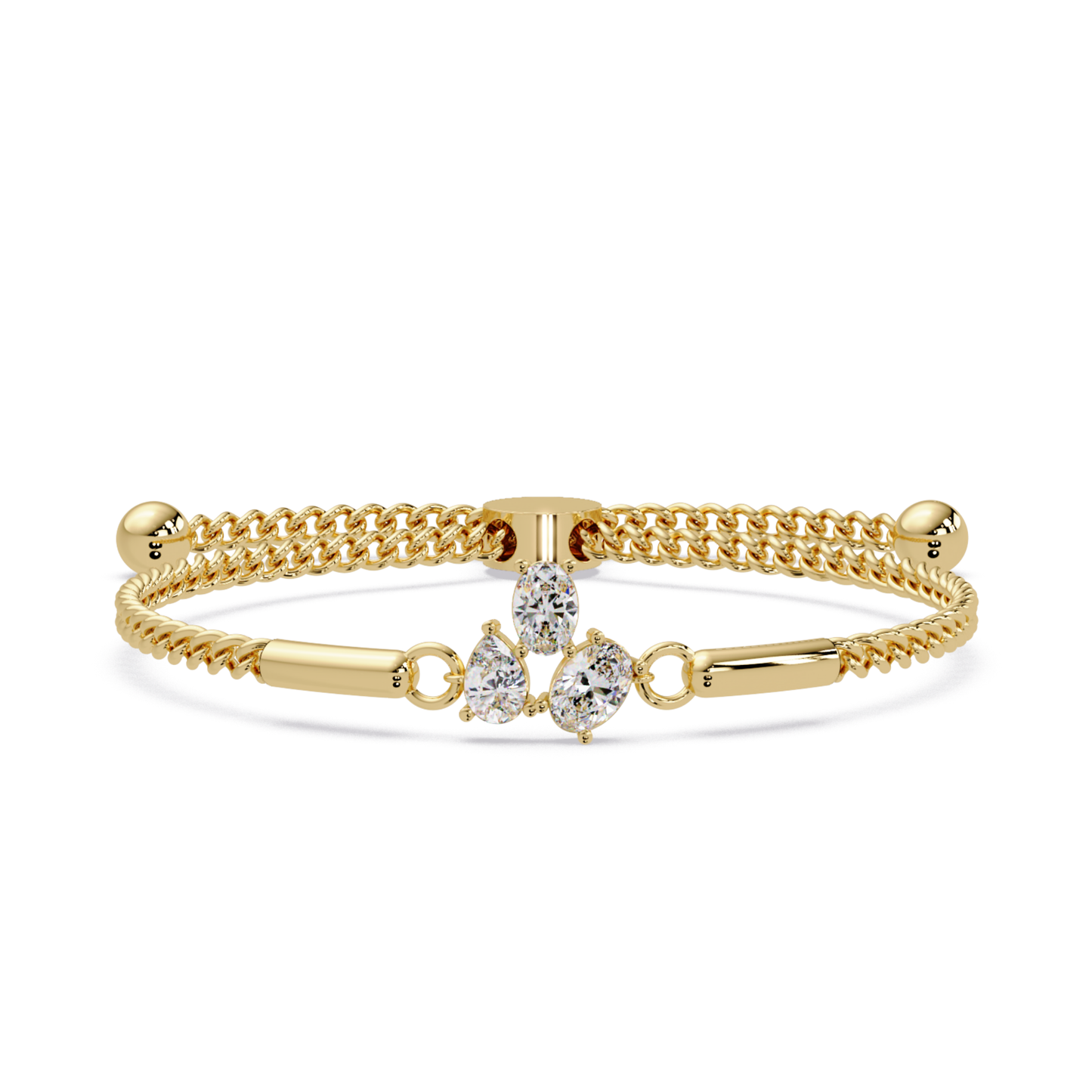 Pear & Oval Lab Grown Diamond Chain Adjustable Gold Bracelet - HIGHCARAT DIAMONDS