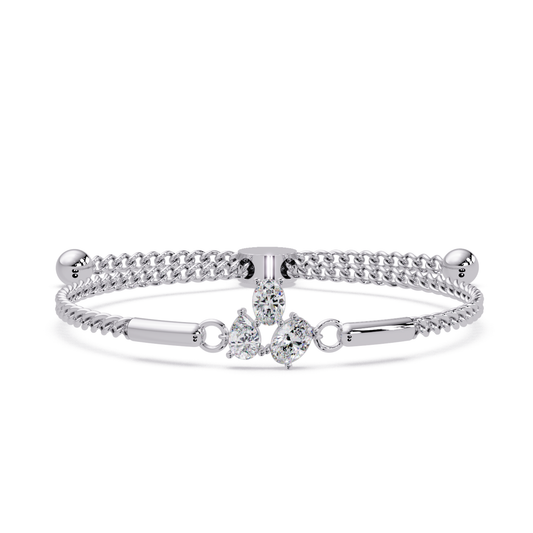 Pear & Oval Lab Grown Diamond Chain Adjustable Gold Bracelet - HIGHCARAT DIAMONDS