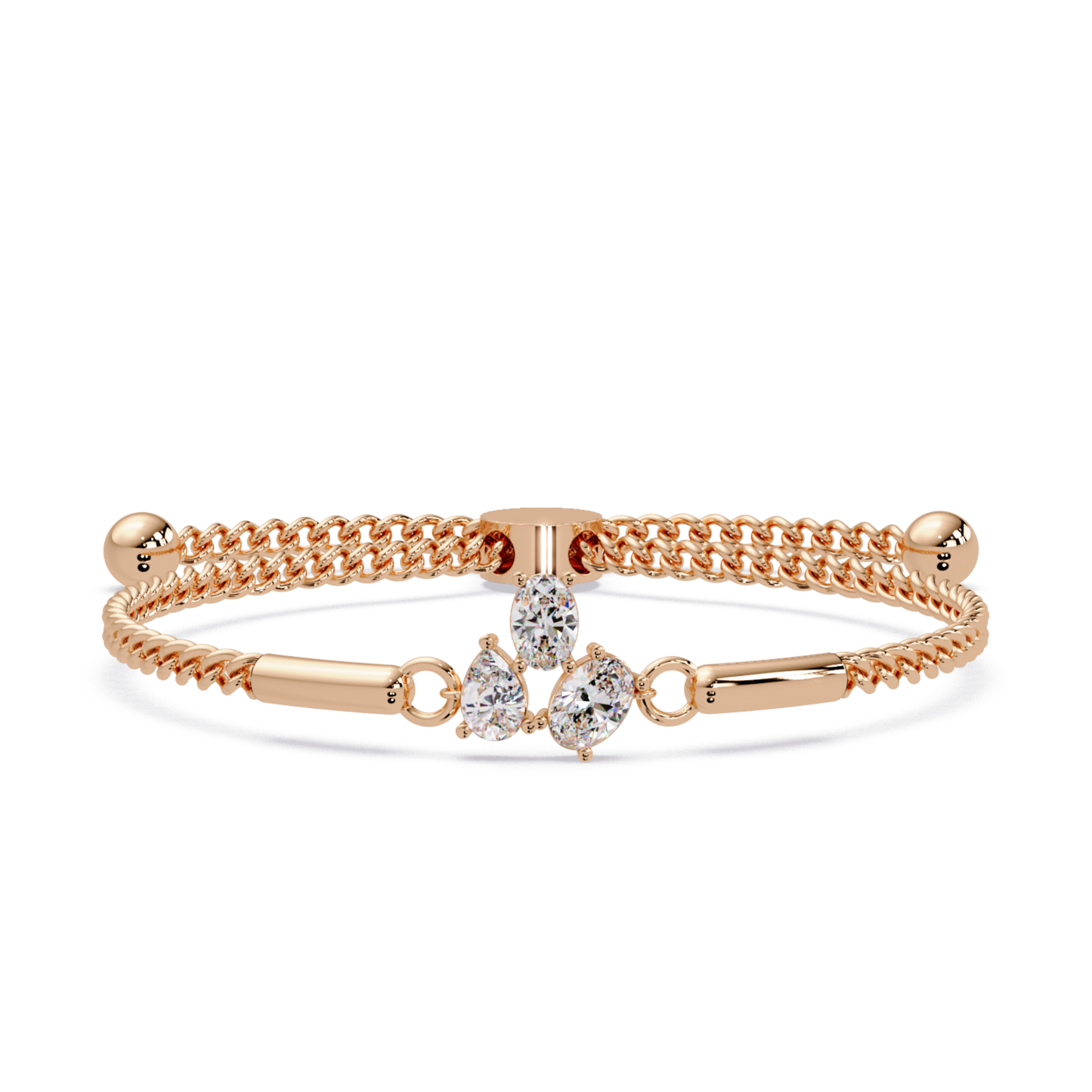 Pear & Oval Lab Grown Diamond Chain Adjustable Gold Bracelet - HIGHCARAT DIAMONDS
