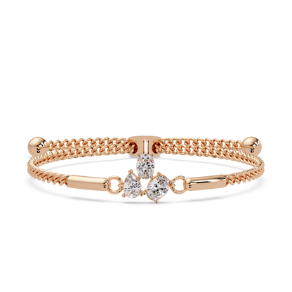 Pear & Oval Lab Grown Diamond Chain Adjustable Gold Bracelet - HIGHCARAT DIAMONDS