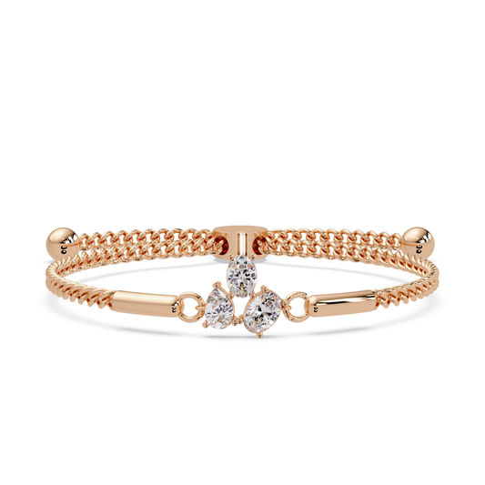 Pear & Oval Lab Grown Diamond Chain Adjustable Gold Bracelet - HIGHCARAT DIAMONDS
