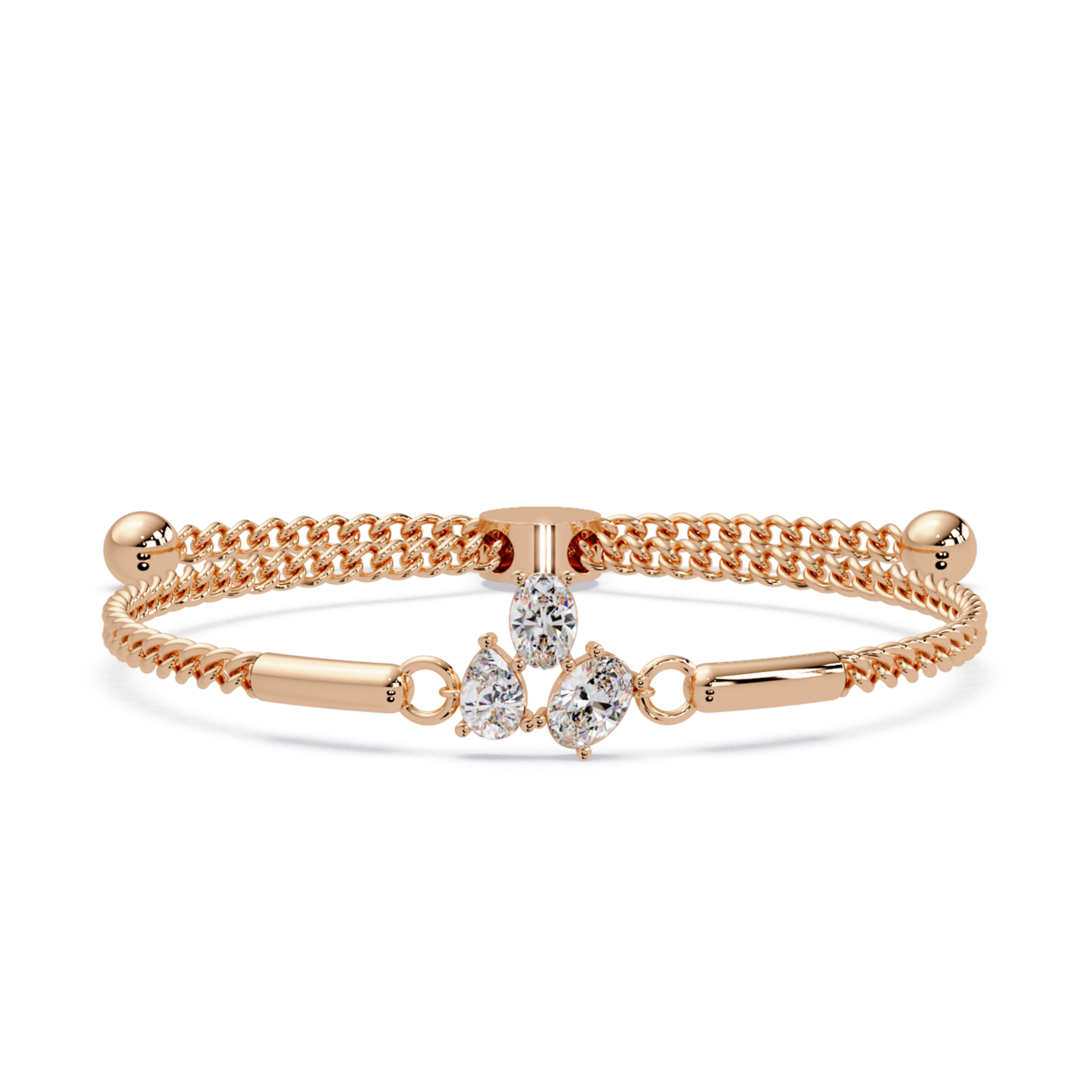 Pear & Oval Lab Grown Diamond Chain Adjustable Gold Bracelet - HIGHCARAT DIAMONDS