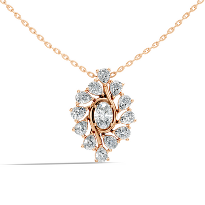 Oval Lab-Grown Diamond Floral Halo Pendant 14K White Gold Necklace With Pear Elegence - HIGHCARAT DIAMONDS