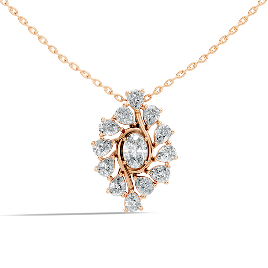 Oval Lab-Grown Diamond Floral Halo Pendant 14K White Gold Necklace With Pear Elegence - HIGHCARAT DIAMONDS
