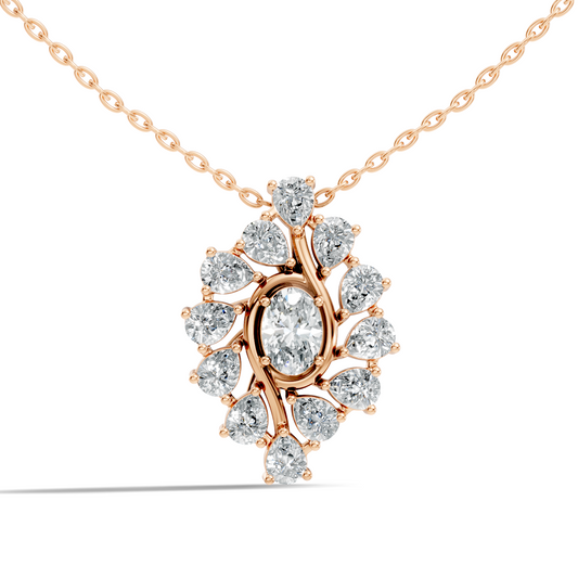 Oval Lab-Grown Diamond Floral Halo Pendant 14K White Gold Necklace With Pear Elegence - HIGHCARAT DIAMONDS