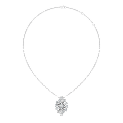 Oval Lab-Grown Diamond Floral Halo Pendant 14K White Gold Necklace With Pear Elegence - HIGHCARAT DIAMONDS