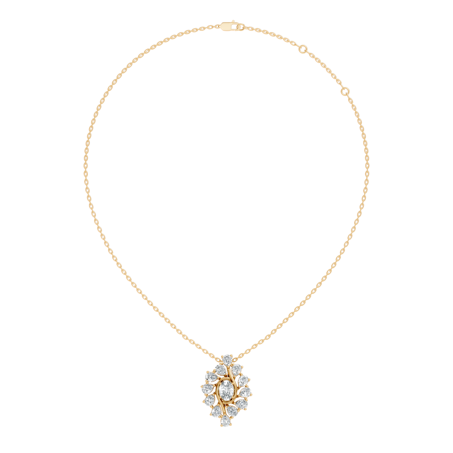 Oval Lab-Grown Diamond Floral Halo Pendant 14K White Gold Necklace With Pear Elegence - HIGHCARAT DIAMONDS