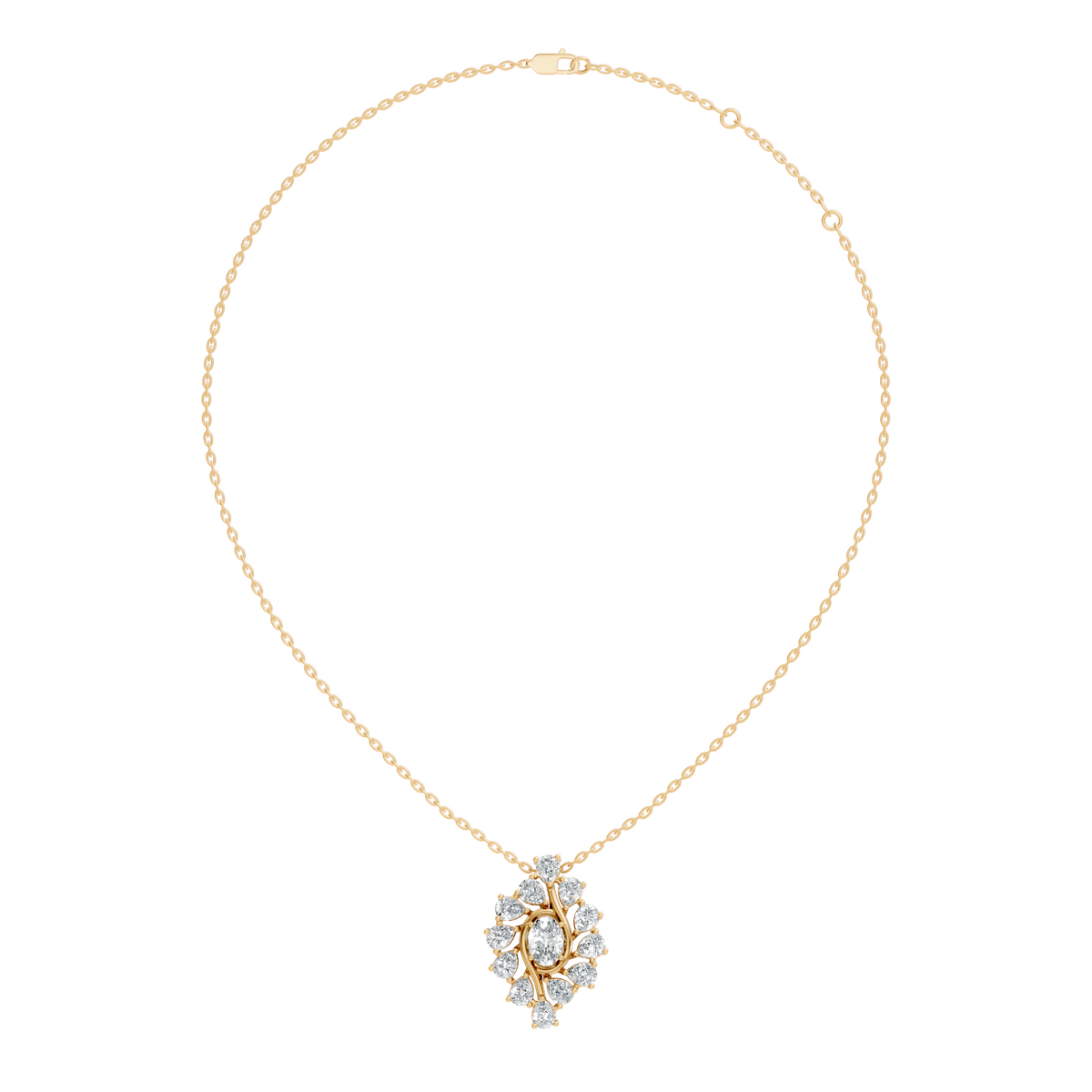 Oval Lab-Grown Diamond Floral Halo Pendant 14K White Gold Necklace With Pear Elegence - HIGHCARAT DIAMONDS