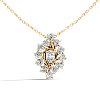 Oval Lab-Grown Diamond Floral Halo Pendant 14K White Gold Necklace With Pear Elegence - HIGHCARAT DIAMONDS