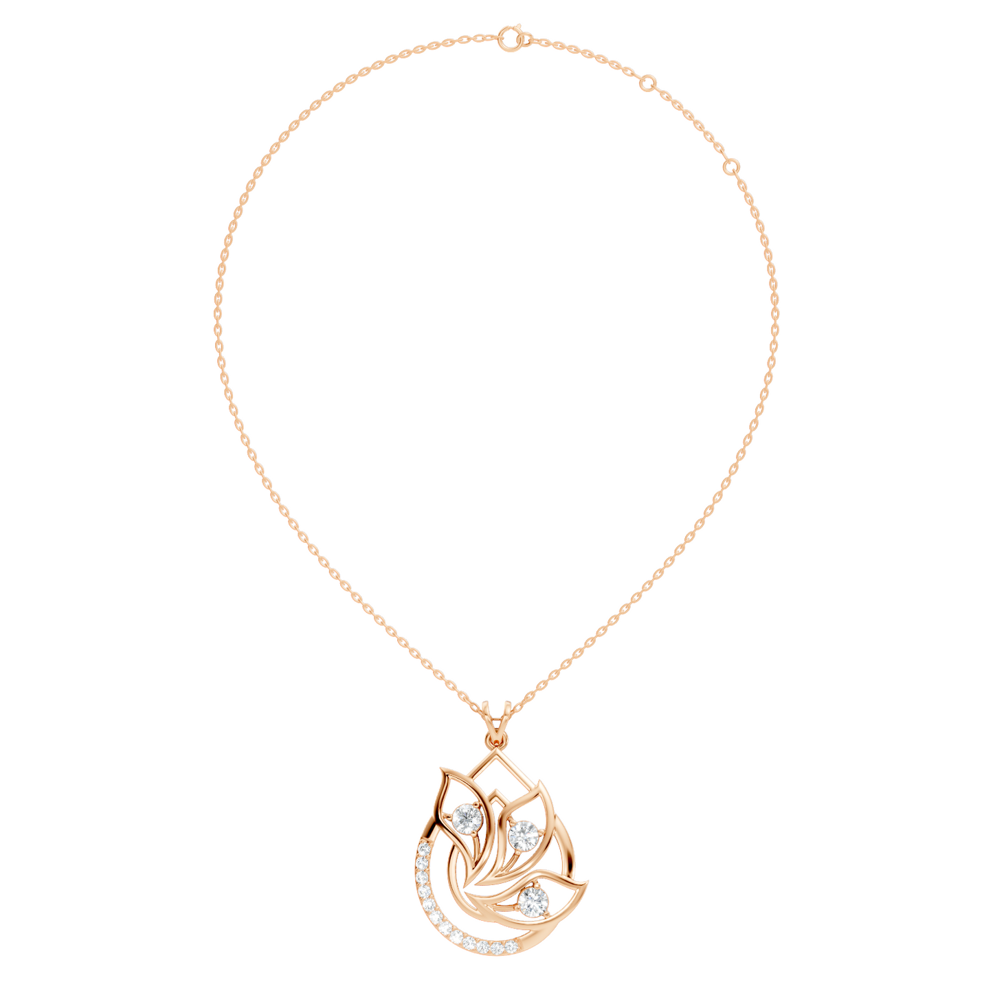 Artistic flower pendant necklace with flowing gold pattern