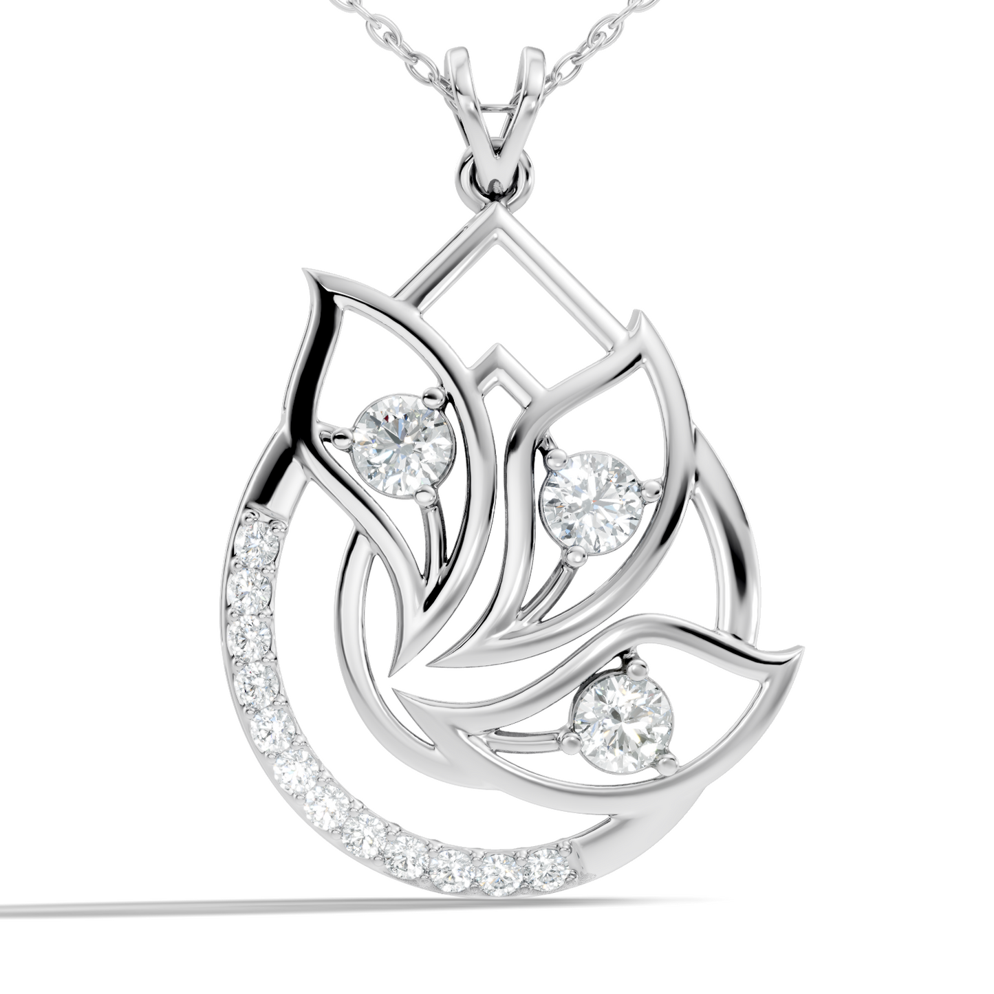 Modern floral diamond pendant in yellow gold finish