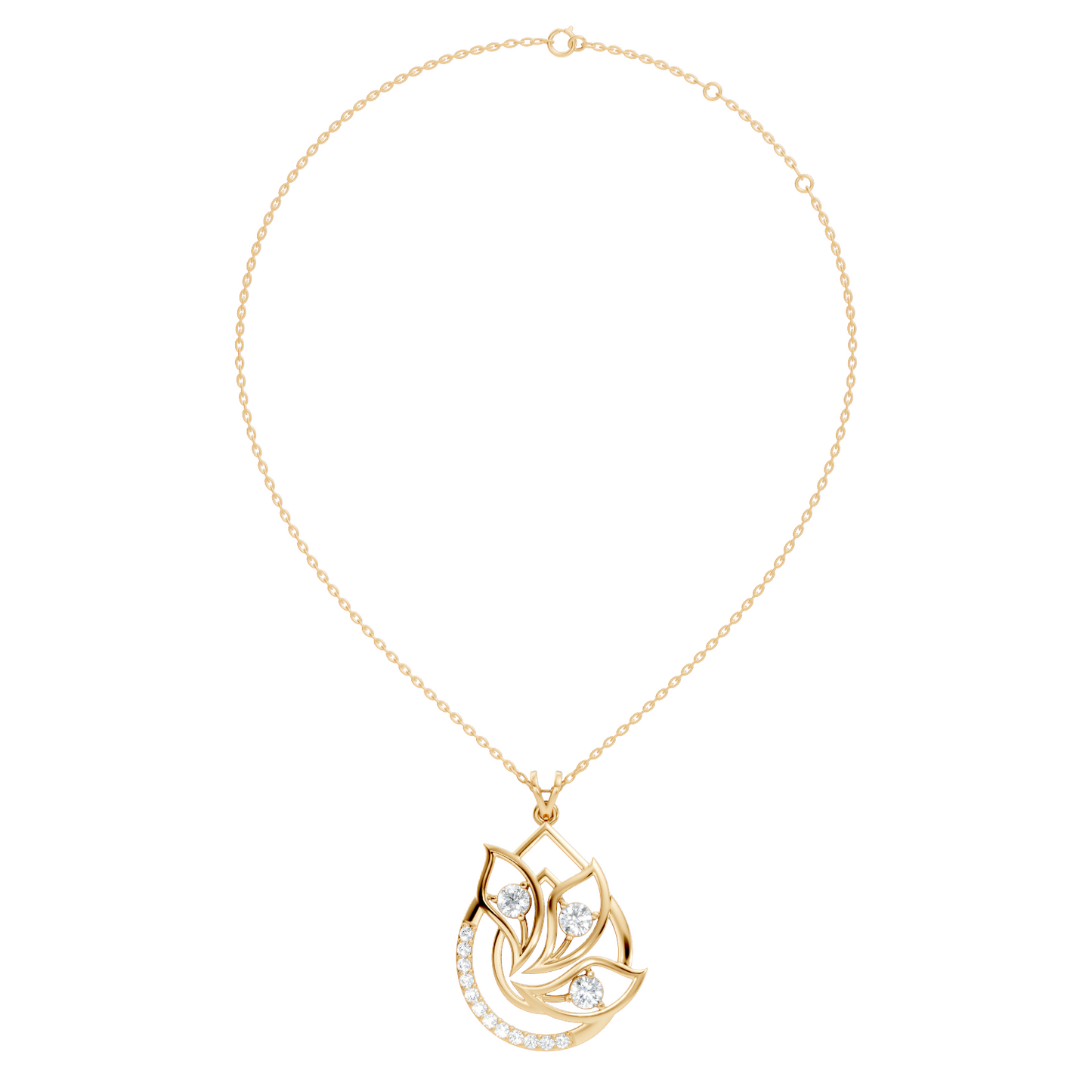 Round diamond flower pendant with curved open frame design